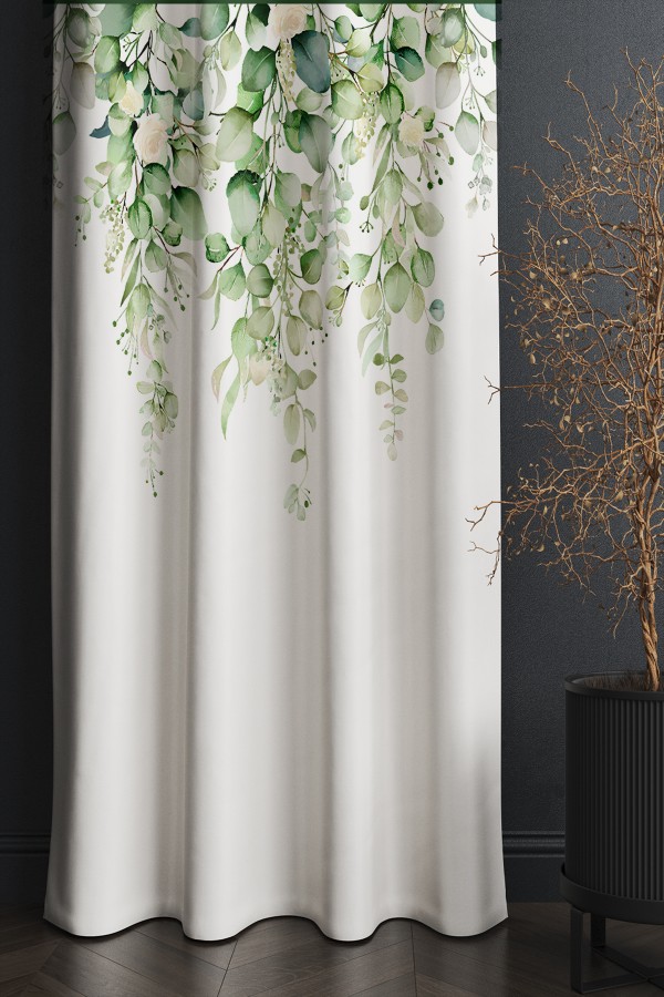 Yeşil Okaliptus Sarmaşık Desenli Baskılı Dekoratif Salon Mutfak Fon Perde 140x260cm Yeşil Okaliptus Sarmaşık Desenli Baskılı Dekoratif Salon Mutfak Fon Perde 140x260cm