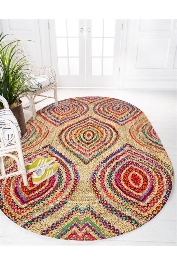 Else Etnik Otantik Desenli Oval Örme Jüt Örgü Halı Hasır Kilim Else Etnik Otantik Desenli Oval Örme Jüt Örgü Halı Hasır Kilim
