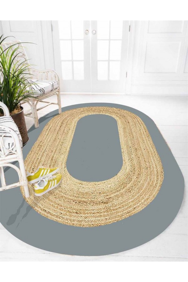 Else Gri Renkli Desenli Oval Örme Jüt Örgü Halı Hasır Kilim Else Gri Renkli Desenli Oval Örme Jüt Örgü Halı Hasır Kilim