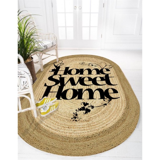 Else Home Sweet Home Desenli Oval Örme Jüt Örgü Halı Hasır Kilim