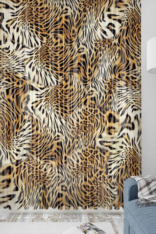 Else Kahve Leopar Desenli Dekoratif 3d Tül Fon Perde Else Kahve Leopar Desenli Dekoratif 3d Tül Fon Perde