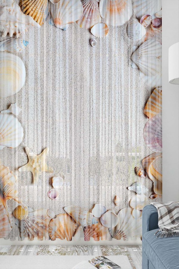 Else Kumsal Deniz Kabukları Desenli Dekoratif 3d Tül Fon Perde Else Kumsal Deniz Kabukları Desenli Dekoratif 3d Tül Fon Perde