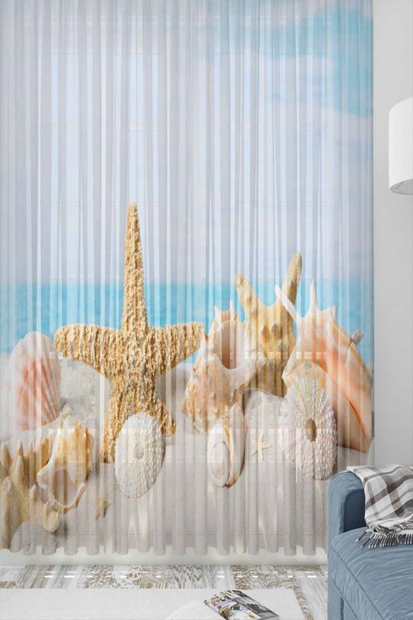 Else Kumsal Deniz Yıldızı Desenli Dekoratif 3d Tül Fon Perde