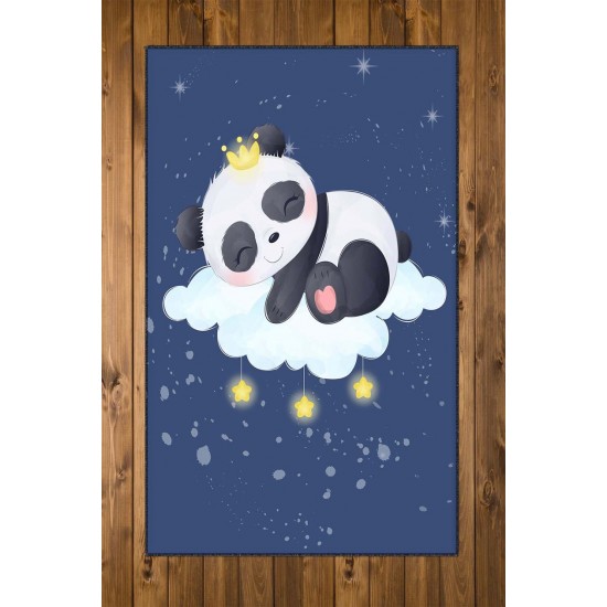 Else Mavi Gökyüzü Yıldız Panda Ayı 3d Desenli Bebek Odası Halısı