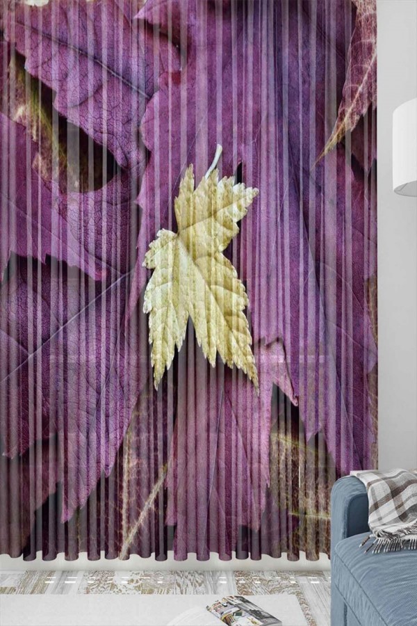 Else Mor Yaprak Desenli Dekoratif 3d Tül Fon Perde Else Mor Yaprak Desenli Dekoratif 3d Tül Fon Perde