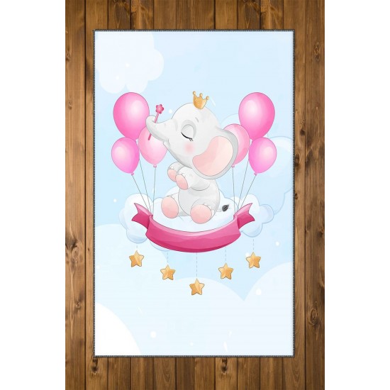 Else Pembe Balonlu Filli 3d Desenli Bebek Odası Halısı