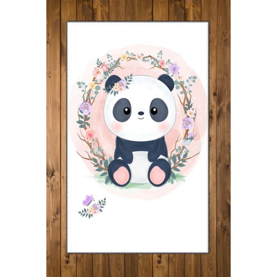 Else Pembe Çiçekli Panda 3d Desenli Bebek Odası Halısı