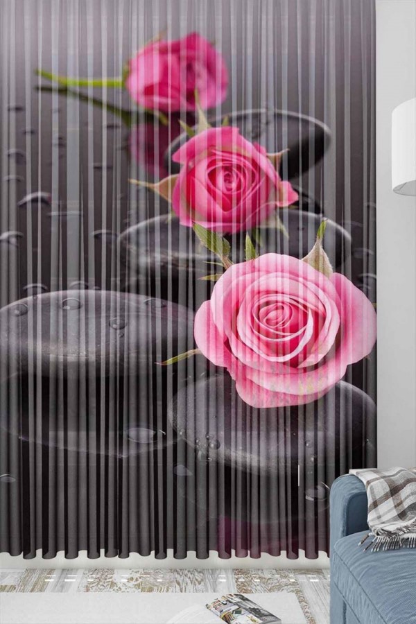 Else Pembe Güllü Spa Taşlı Desenli Dekoratif 3d Tül Fon Perde Else Pembe Güllü Spa Taşlı Desenli Dekoratif 3d Tül Fon Perde