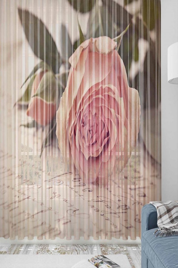 Else Pembe Retro Güllü Desenli Dekoratif 3d Tül Fon Perde Else Pembe Retro Güllü Desenli Dekoratif 3d Tül Fon Perde