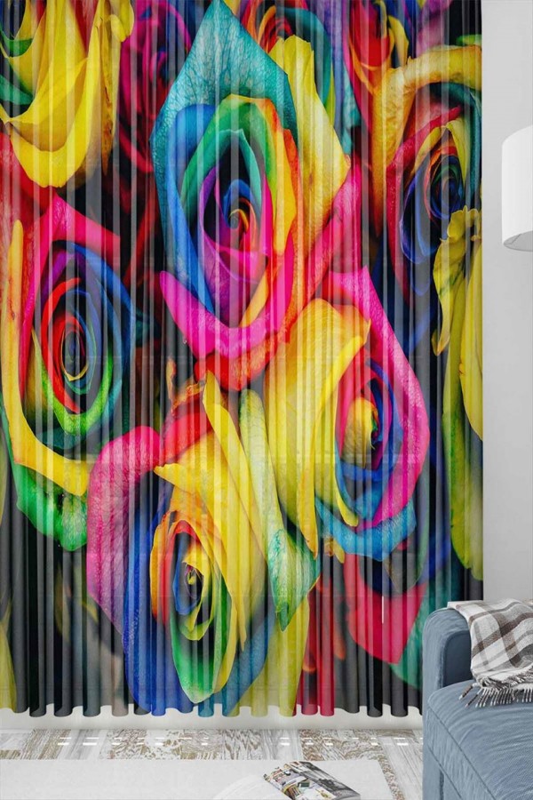 Else Renkli Güller Desenli Dekoratif 3d Tül Fon Perde Else Renkli Güller Desenli Dekoratif 3d Tül Fon Perde