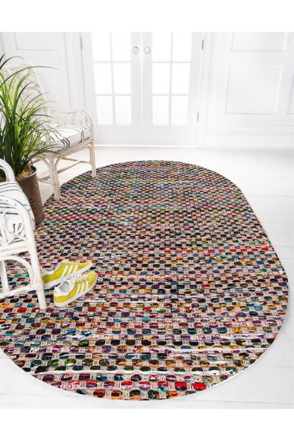 Else Renkli İpli Desenli Oval Örme Jüt Örgü Halı Hasır Kilim Else Renkli İpli Desenli Oval Örme Jüt Örgü Halı Hasır Kilim