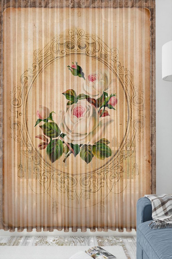 Else Retro Beyaz Güllü Desenli Dekoratif 3d Tül Fon Perde Else Retro Beyaz Güllü Desenli Dekoratif 3d Tül Fon Perde