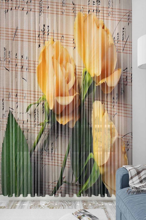 Else Sarı Güller Desenli Dekoratif 3d Tül Fon Perde Else Sarı Güller Desenli Dekoratif 3d Tül Fon Perde