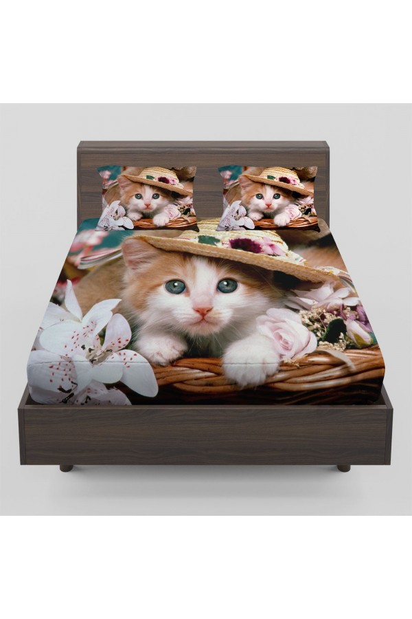 Else Sevimli Şapkalı Kedi Çift Kişilik Lastikli Çarşaf Takımı Else Sevimli Şapkalı Kedi Çift Kişilik Lastikli Çarşaf Takımı