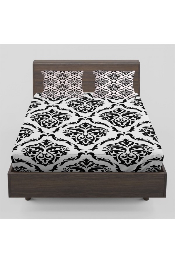 Else Siyah Beyaz Damask Çift Kişilik Lastikli Çarşaf Takımı Else Siyah Beyaz Damask Çift Kişilik Lastikli Çarşaf Takımı