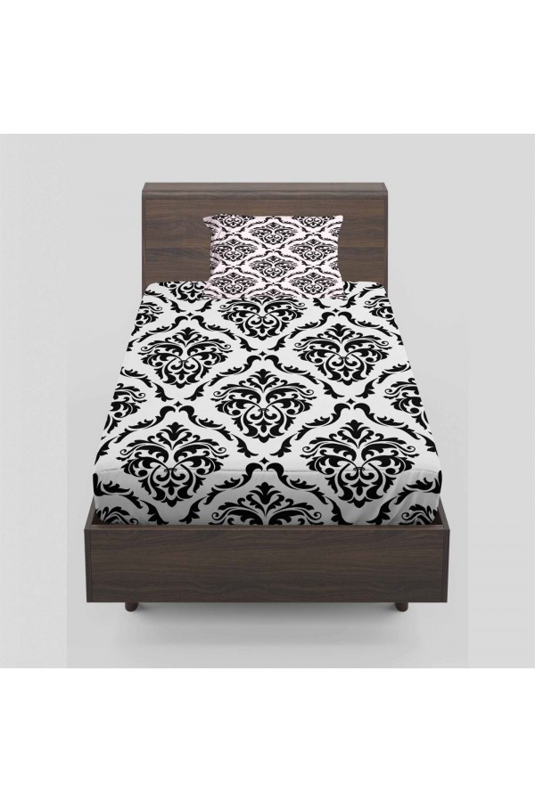 Else Siyah Beyaz Damask Tek Kişilik Lastikli Çarşaf Takımı Else Siyah Beyaz Damask Tek Kişilik Lastikli Çarşaf Takımı