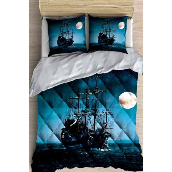 Else Siyah Mavi Gemili Deniz Desen Çift Kişilik Yorgan Uyku Seti