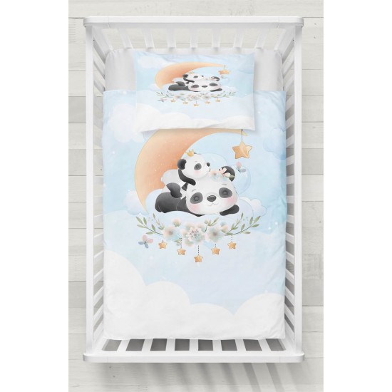 Else Uykucu Panda Ayılı Ay Yıldız Desenli Bebek Nevresim Takımı