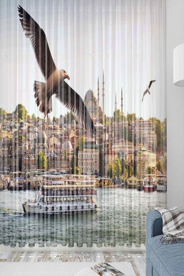 Else İstanbul Boğaz Manzaralı Desenli Dekoratif 3d Tül Fon Perde
