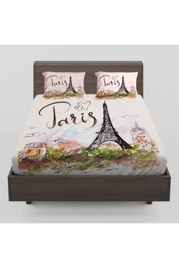 Else Yazılı Paris Eyfel Kule Çift Kişilik Lastikli Çarşaf Takımı