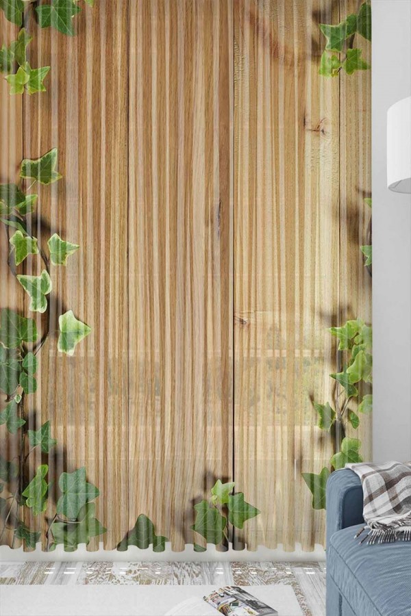 Else Yeşil Sarmaşık Ahşap Desenli Dekoratif 3d Tül Fon Perde Else Yeşil Sarmaşık Ahşap Desenli Dekoratif 3d Tül Fon Perde