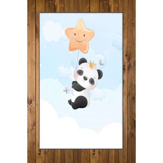 Else Yıldızlı Bulutlu Panda 3d Desenli Bebek Odası Halısı