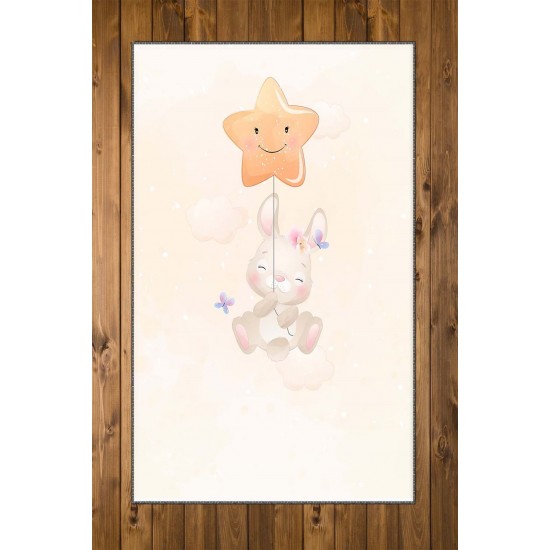Else Yıldızlı Sevimli Tavşan 3d Desenli Bebek Odası Halısı