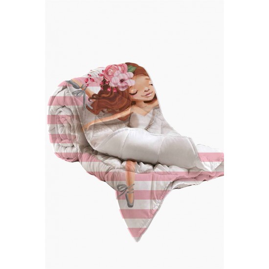 Else Beyaz Pembe Balerin Kız 3d Desenli Bebek Yorgan Uyku Seti