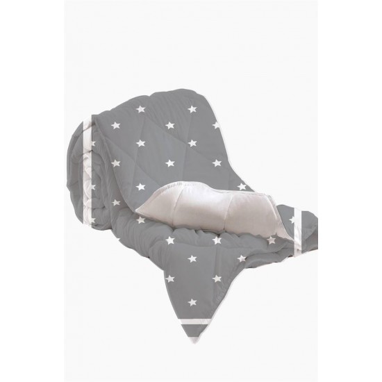 Else Gri Beyaz Yıldızlar 3d Desenli Bebek Yorgan Uyku Seti