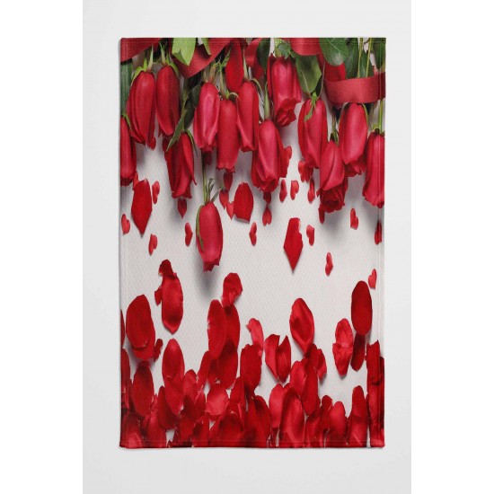 Else Kırmızı Güller Yapraklar Desenli Yatak Örtüsü Tek Kişilik Pike Takımı