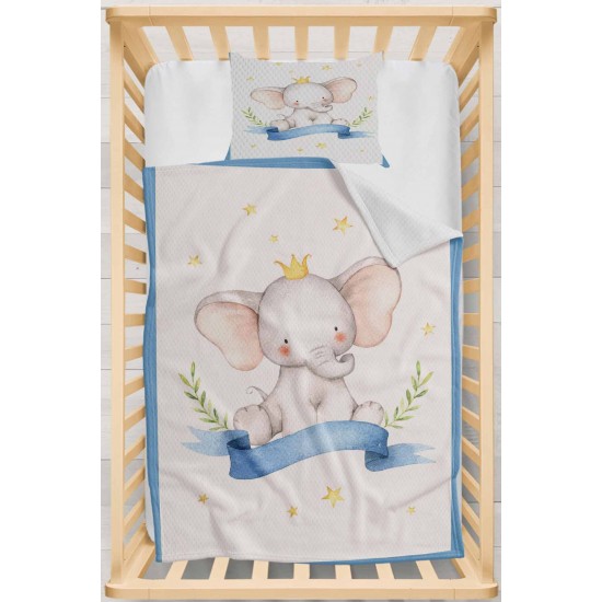 Else Mavi Sevimli Filli Desenli Yatak Örtüsü Yastıklı Bebek Pike Takımı