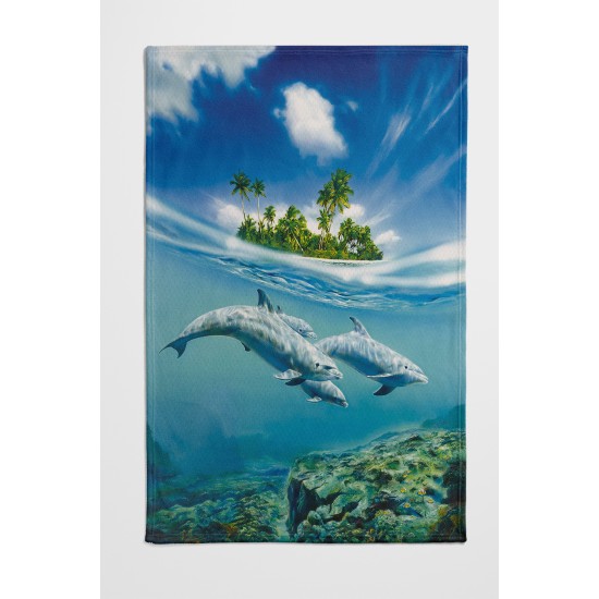 Else Mavi Tropikal Deniz Yunuslar Desenli Yatak Örtüsü Tek Kişilik Pike Takımı