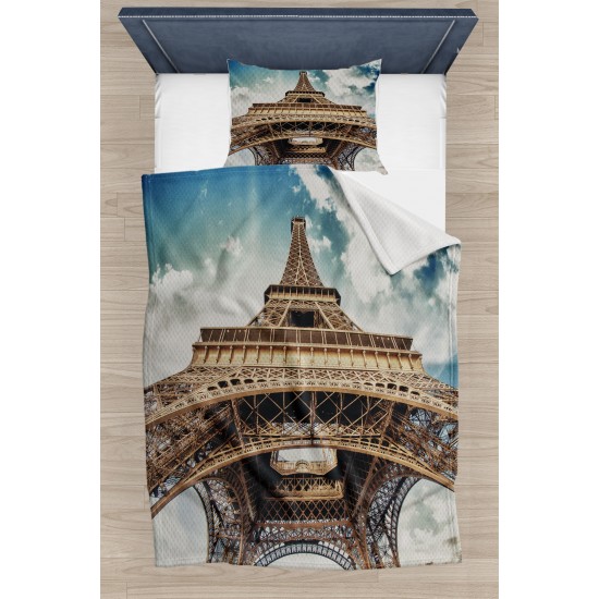 Else Paris Eyfel Kulesi Desenli Yatak Örtüsü Tek Kişilik Pike Takımı