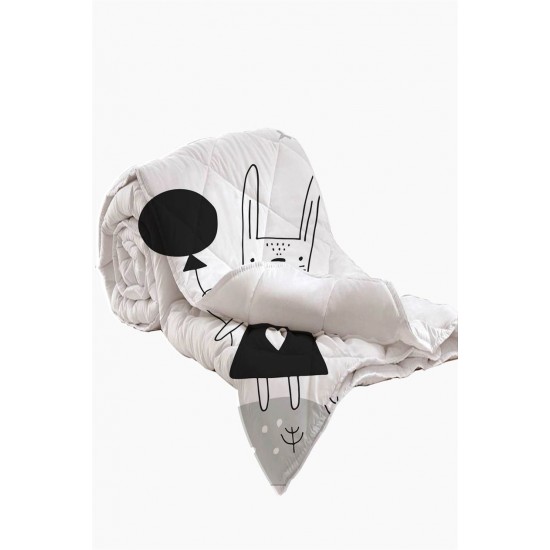 Else Siyah Beyaz Balonlu Tavşan 3d Tek Kişilik Çocuk Yorgan Seti