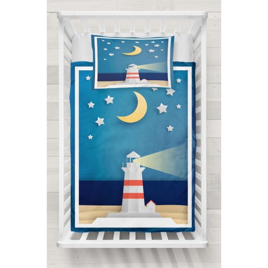 Else Deniz Feneri Mavi Sarı Ay Yıldızlı Bebek Nevresim Takımı