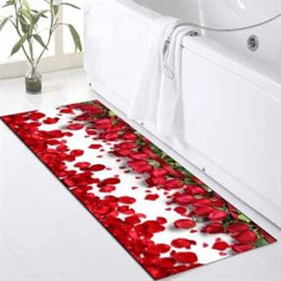Else Kadser Kırmızı Güller Desenli Duş Küvet Önü Banyo Paspası
