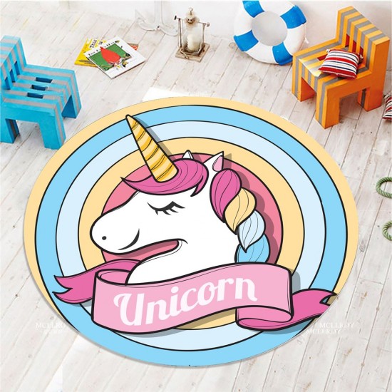 Else Renkli Unicorn 3D Desenli Yuvarlak Çocuk Odası Halısı