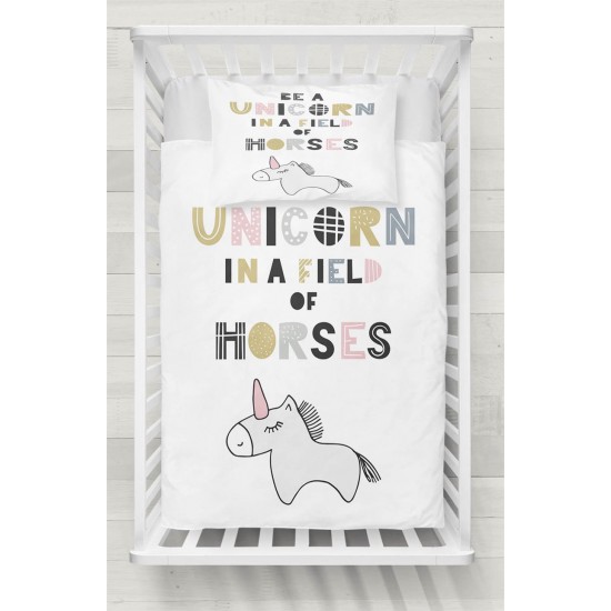Else Renkli Yazılı Unicorn Atlı 3D Desenli Bebek Nevresim Takımı