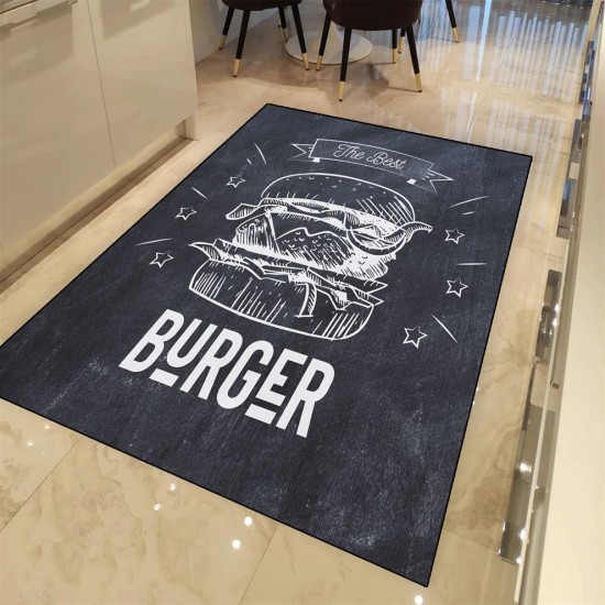 Else Siyah Beyaz Burger 3D Dekoratif Desenli Mutfak Halısı
