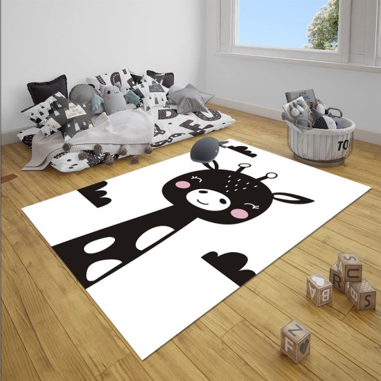 Else Siyah Beyaz Zürafa  İskandinav Desenli Çocuk Halısı