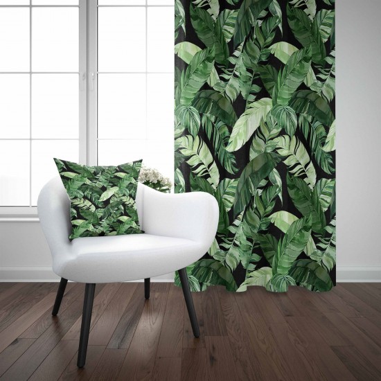 Else Tropikal Yeşil Yapraklar 3D Modern Fon Perde -140Cmx270Cm
