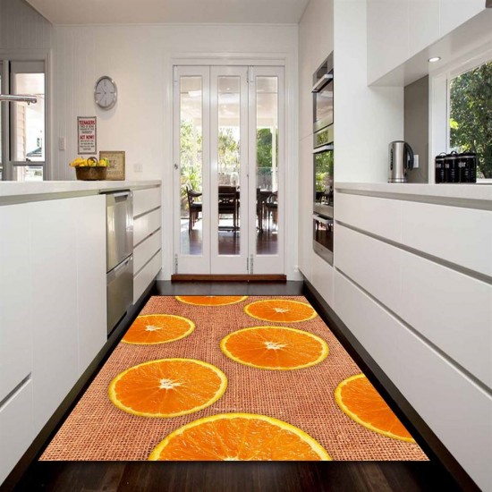 Kadser Hasırlı Portakal Desenli Dekoratif Modern Mutfak Halısı