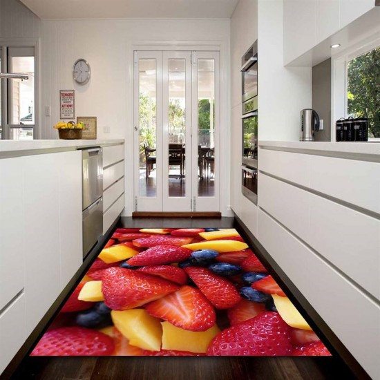 Kadser Karışık Meyveler 3D Desenli Dekoratif Modern Mutfak Halısı