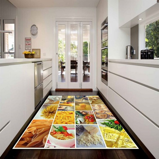 Kadser Kutular Makarna 3D Desenli Dekoratif Modern Mutfak Halısı