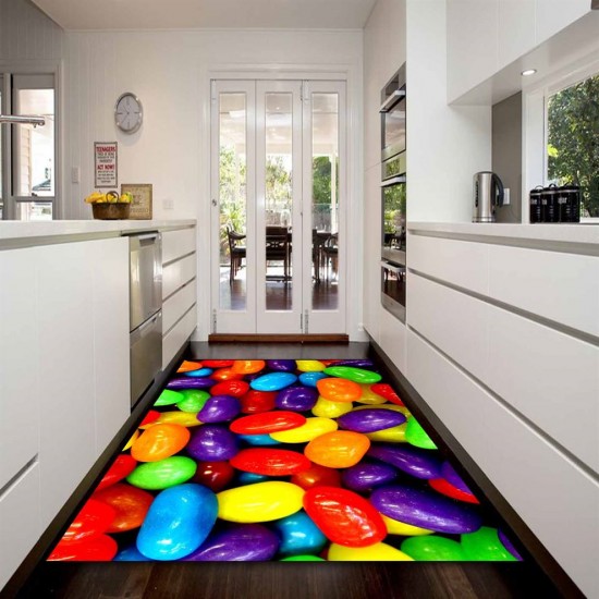 Kadser Renkli Taş Şekerler 3D Desenli Dekoratif Mutfak Halısı
