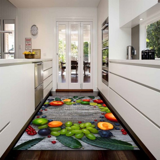 Kadser Tahta Meyveler 3D Desenli Dekoratif Modern Mutfak Halısı