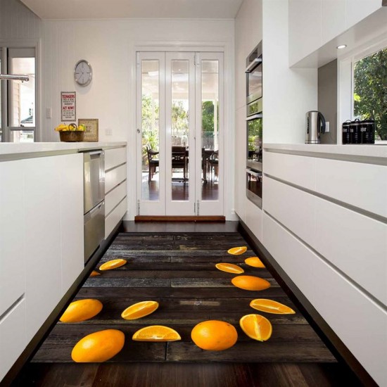 Kadser Tahta Portakallı 3D Desenli Dekoratif Modern Mutfak Halısı