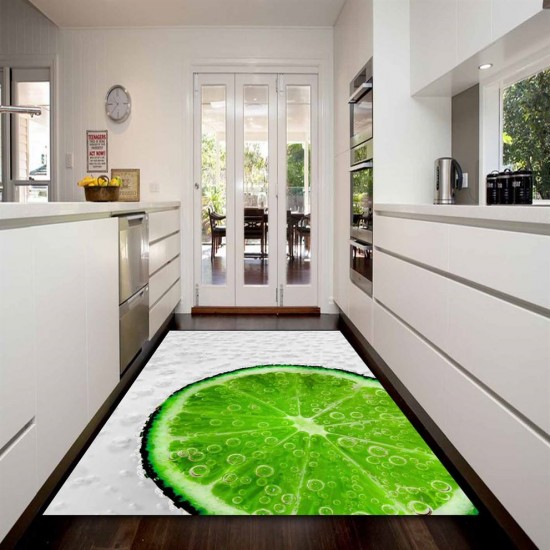 Kadser Yeşil Limonlu 3D Desenli Dekoratif Modern Mutfak Halısı