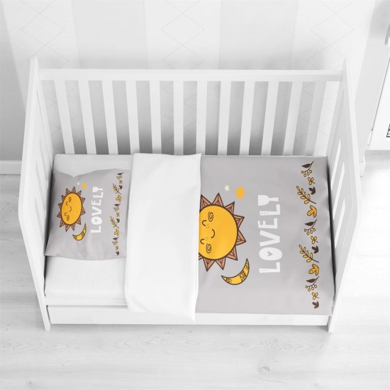 Else Güneş Ay Yıldız Sarı Gri 3D Desenli Bebek Nevresim Takımı