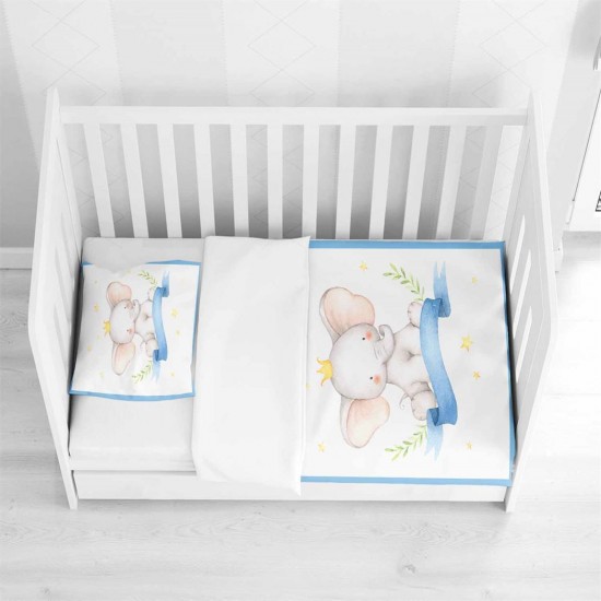 Else Mavi Çizgili Sarı Taçlı Prens Fil 3D Bebek Nevresim Takımı